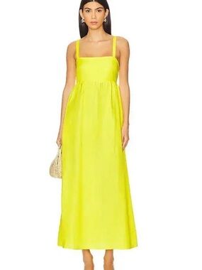 L’AGENCE Jessamy Dress – Lemon Linen Midi – Size 18
